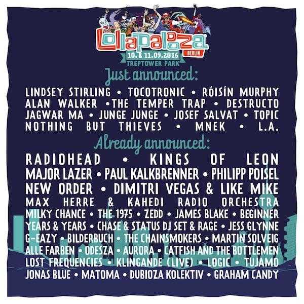 Lollapalooza Berlin 2016 - Last confirmations Lollapalooza Berlin 2016 - Last confirmations