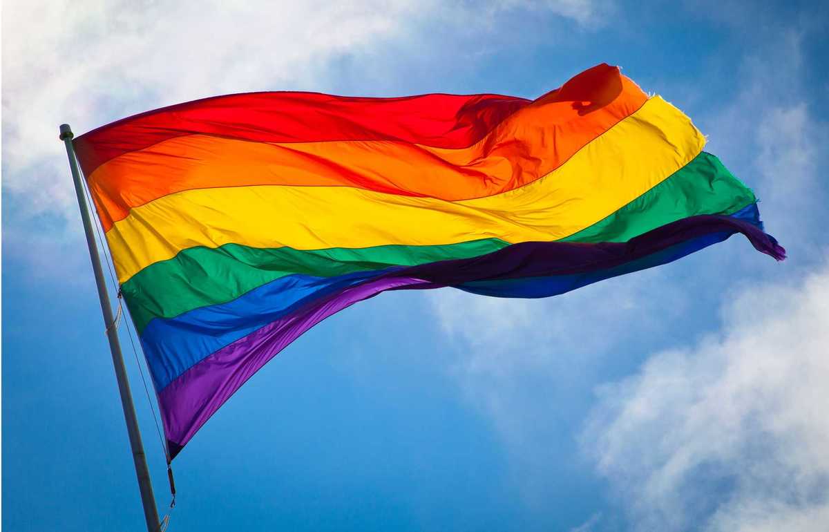 Rainbow flag waving in the wind at San Francisco's Castro District   Copy